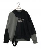 MM6 Maison Margielaエムエムシックスメゾンマルジェラ）の古着「Numeric Print レイヤード スウェットシャツ」｜グレー×ブラック
