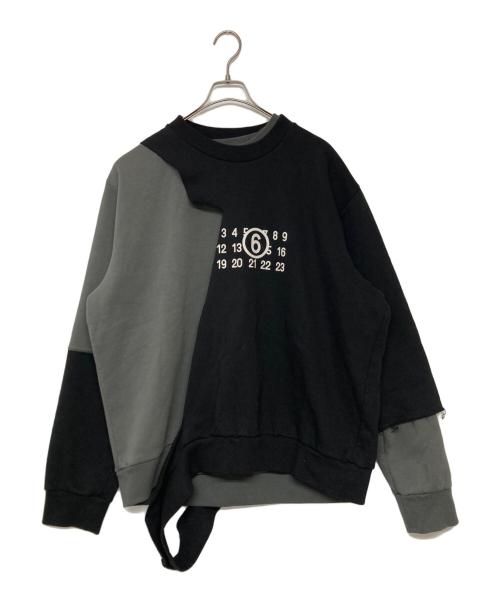 MM6 Maison Margiela（エムエムシックスメゾンマルジェラ）MM6 Maison Margiela (エムエムシックスメゾンマルジェラ) Numeric Print レイヤード スウェットシャツ グレー×ブラック サイズ:SIZE XXLの古着・服飾アイテム