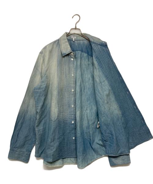 LOEWE（ロエベ）LOEWE (ロエベ) リネン アナグラム プリーツシャツ インディゴ サイズ:44の古着・服飾アイテム