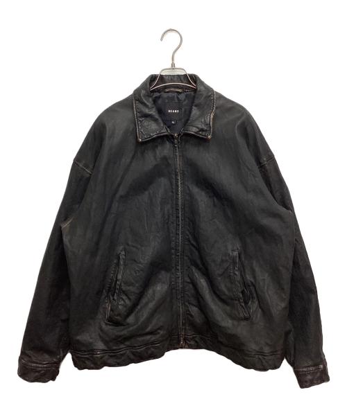 BEAMS（ビームス）BEAMS (ビームス) ワイドフィット ユーズド加工 レザージップブルゾン ブラック サイズ:SIZE XLの古着・服飾アイテム