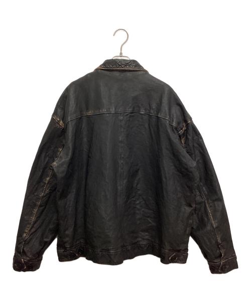 BEAMS（ビームス）BEAMS (ビームス) ワイドフィット ユーズド加工 レザージップブルゾン ブラック サイズ:SIZE XLの古着・服飾アイテム