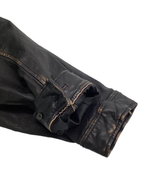 BEAMS（ビームス）BEAMS (ビームス) ワイドフィット ユーズド加工 レザージップブルゾン ブラック サイズ:SIZE XLの古着・服飾アイテム