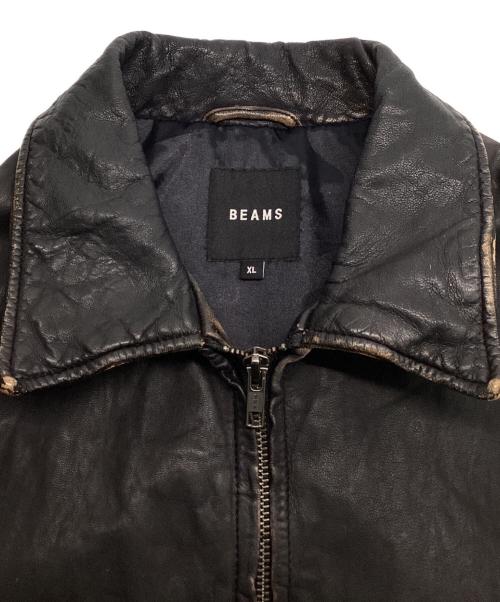 BEAMS（ビームス）BEAMS (ビームス) ワイドフィット ユーズド加工 レザージップブルゾン ブラック サイズ:SIZE XLの古着・服飾アイテム