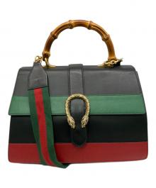 GUCCI（グッチ）の古着「Dionysus Bamboo Top Handle Bag/ディオニュソス バンブー ハンドバッグ」｜ブラック×グリーン