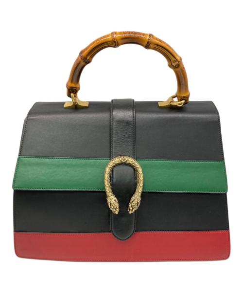 GUCCI（グッチ）GUCCI (グッチ) Dionysus Bamboo Top Handle Bag/ディオニュソス バンブー ハンドバッグ ブラック×グリーンの古着・服飾アイテム