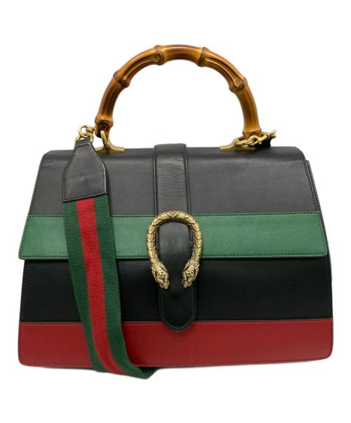 GUCCI（グッチ）GUCCI (グッチ) Dionysus Bamboo Top Handle Bag/ディオニュソス バンブー ハンドバッグ ブラック×グリーンの古着・服飾アイテム