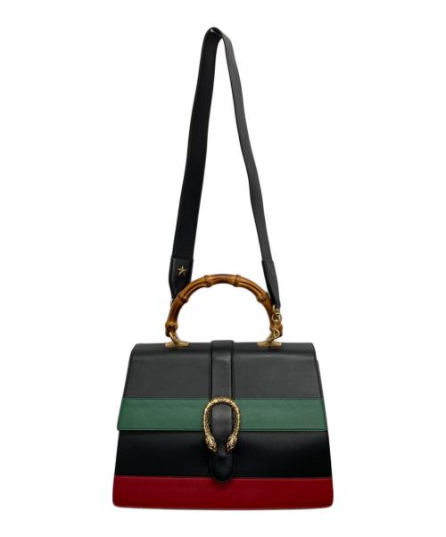 GUCCI（グッチ）GUCCI (グッチ) Dionysus Bamboo Top Handle Bag/ディオニュソス バンブー ハンドバッグ ブラック×グリーンの古着・服飾アイテム
