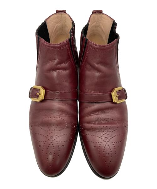 GUCCI（グッチ）GUCCI (グッチ) メダリオン レザー ベルト ショート ヒール ブーツ ボルドー サイズ:SIZE 38の古着・服飾アイテム