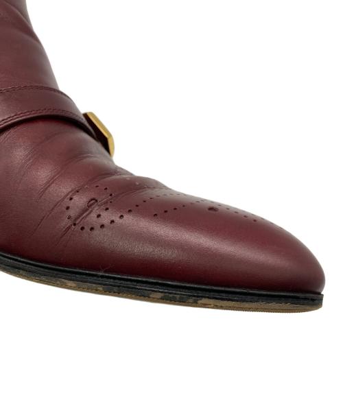 GUCCI（グッチ）GUCCI (グッチ) メダリオン レザー ベルト ショート ヒール ブーツ ボルドー サイズ:SIZE 38の古着・服飾アイテム