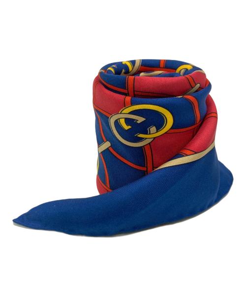 GUCCI（グッチ）GUCCI (グッチ) インターロッキングプリントシルクスカーフ ネイビー×レッドの古着・服飾アイテム