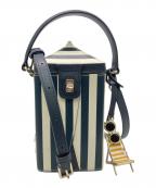 Kate Spadeケイトスペード）の古着「サンキス スムースレザー ストライプ プリント 3D テント サングラス ショルダーバッグ」｜ホワイト×ベージュ