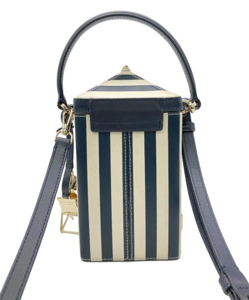 Kate Spade（ケイトスペード）Kate Spade (ケイトスペード) サンキス スムースレザー ストライプ プリント 3D テント サングラス ショルダーバッグ ホワイト×ベージュの古着・服飾アイテム