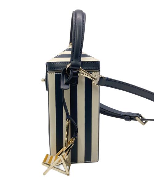 Kate Spade（ケイトスペード）Kate Spade (ケイトスペード) サンキス スムースレザー ストライプ プリント 3D テント サングラス ショルダーバッグ ホワイト×ベージュの古着・服飾アイテム