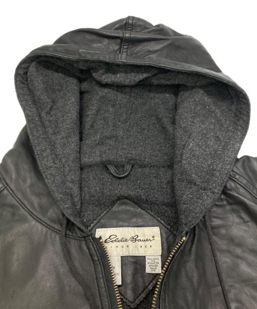 Eddie Bauer（エディーバウアー）Eddie Bauer (エディーバウアー) ラムレザーフーデッドジャケット ブラック サイズ:SIZE XXL TALLの古着・服飾アイテム