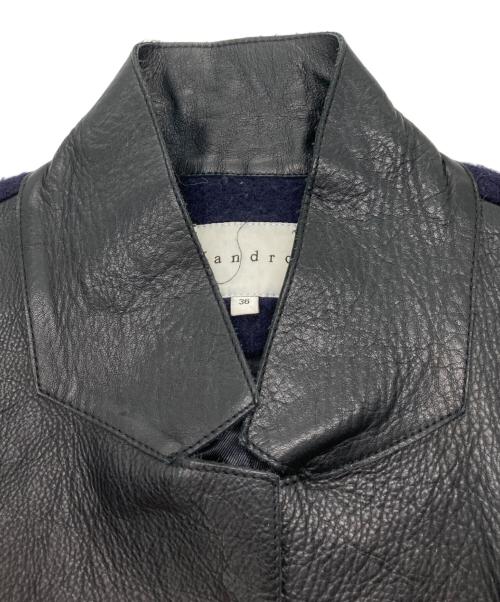 Sandro（サンドロ）Sandro (サンドロ) カウレザー切替ウールコート ネイビー×ブラック サイズ:SIZE 36の古着・服飾アイテム