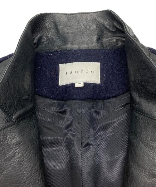 Sandro（サンドロ）Sandro (サンドロ) カウレザー切替ウールコート ネイビー×ブラック サイズ:SIZE 36の古着・服飾アイテム