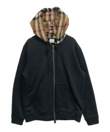BURBERRY LONDON（バーバリーロンドン）の古着「Check Hood Cotton Blend Hooded Top」｜ブラック