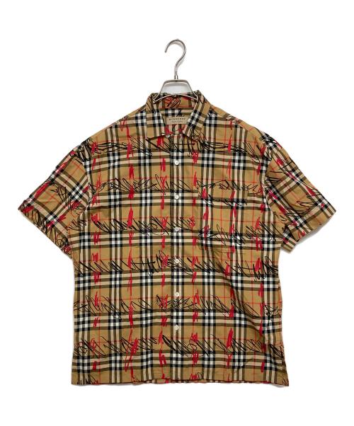 BURBERRY LONDON（バーバリーロンドン）BURBERRY LONDON (バーバリーロンドン) スクリブルチェック半袖シャツ ブラウン サイズ:SIZE Lの古着・服飾アイテム