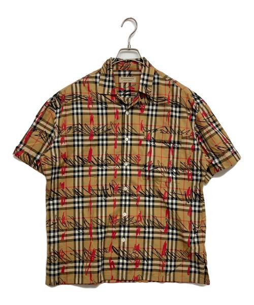 BURBERRY LONDON（バーバリーロンドン）BURBERRY LONDON (バーバリーロンドン) スクリブルチェック半袖シャツ ブラウン サイズ:SIZE Lの古着・服飾アイテム