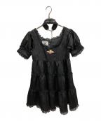 happy berry heiheiハッピーベリーヘイヘイ）の古着「ブラックフリルミニワンピース」｜ブラック