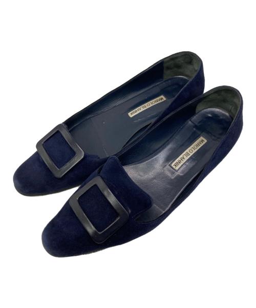 Manolo Blahnik（マノロブラニク）Manolo Blahnik (マノロブラニク) スエードフラットパンプス ネイビー サイズ:SIZE　38の古着・服飾アイテム
