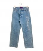 BlackEyePatchブラックアイパッチ）の古着「CHAIN STITCHED SCRIPT LOGO BAGGY JEANS（LIGHT BLUE）」｜インディゴ