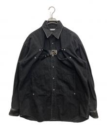 JOHN LAWRENCE SULLIVAN（ジョン ローレンス サリバン）の古着「FRONT SIDE BELTED DENIM SHIRT」｜ブラック