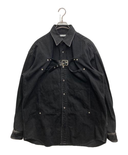 JOHN LAWRENCE SULLIVAN（ジョン ローレンス サリバン）JOHN LAWRENCE SULLIVAN (ジョン ローレンス サリバン) FRONT SIDE BELTED DENIM SHIRT ブラック サイズ:SIZE　46の古着・服飾アイテム