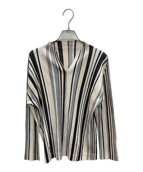 PLEATS PLEASE（プリーツプリーズ）PLEATS PLEASE (プリーツプリーズ) プリーツカットソー ホワイト×ブラック サイズ:SIZE3の古着・服飾アイテム