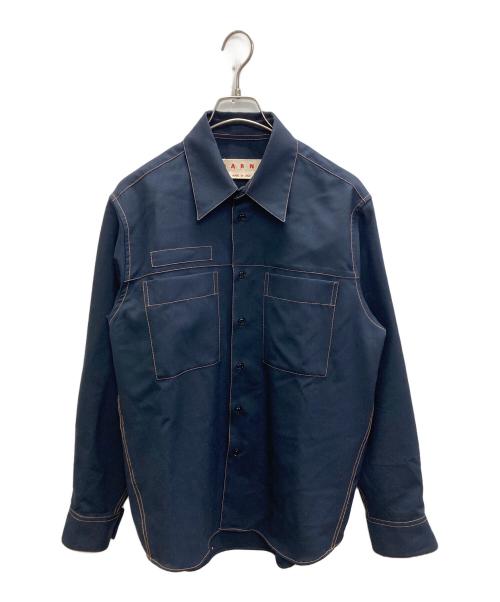 MARNI（マルニ）MARNI (マルニ) トロピカルウールコントラストステッチシャツ ネイビー サイズ:SIZE44の古着・服飾アイテム