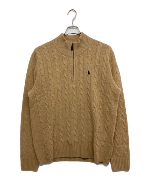 POLO RALPH LAUREN（ポロ・ラルフローレン）POLO RALPH LAUREN (ポロ・ラルフローレン) ケーブル ウールカシミヤ ハーフジップ セーター ブラウン サイズ:SIZE Lの古着・服飾アイテム