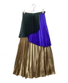 UN3D.（アンスリード）の古着「オリガミプリーツレイヤードスカート」｜ベージュ×グリーン