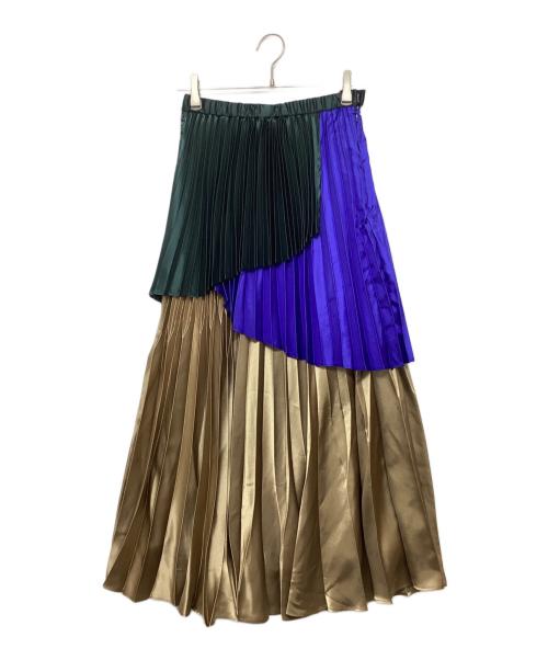 UN3D.（アンスリード）UN3D. (アンスリード) オリガミプリーツレイヤードスカート ベージュ×グリーン サイズ:SIZE 38 未使用品の古着・服飾アイテム