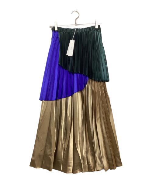UN3D.（アンスリード）UN3D. (アンスリード) オリガミプリーツレイヤードスカート ベージュ×グリーン サイズ:SIZE 38 未使用品の古着・服飾アイテム