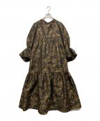 ackaエーシーケーエー）の古着「jacquard volume dress」｜ベージュ×ブラック