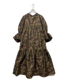 acka（エーシーケーエー）の古着「jacquard volume dress」｜ベージュ×ブラック