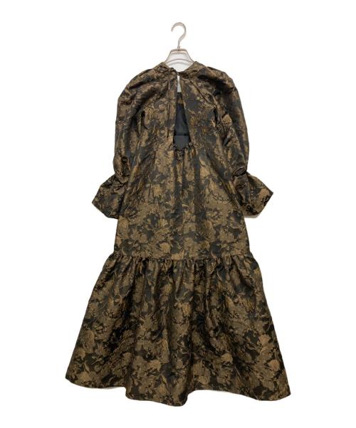 acka（エーシーケーエー）acka (エーシーケーエー) jacquard volume dress ベージュ×ブラック サイズ:SIZE 1の古着・服飾アイテム