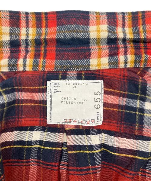 sacai（サカイ）sacai (サカイ) 異素材切替ドッキングシャツ レッド×ネイビー サイズ:SIZE1の古着・服飾アイテム