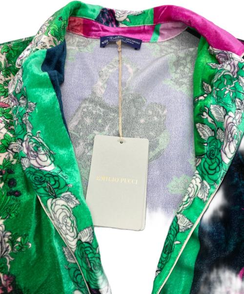Emilio Pucci（エミリオ プッチ）Emilio Pucci (エミリオ プッチ) シルク混フラワープリントベルベットシャツ グリーン サイズ:SIZE 38の古着・服飾アイテム