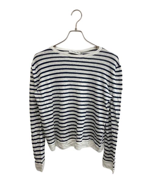 Christian Dior（クリスチャン ディオール）Christian Dior (クリスチャン ディオール) リネンカシミヤシルクボーダーニット ホワイト×ネイビー サイズ:SIZE38 未使用品の古着・服飾アイテム