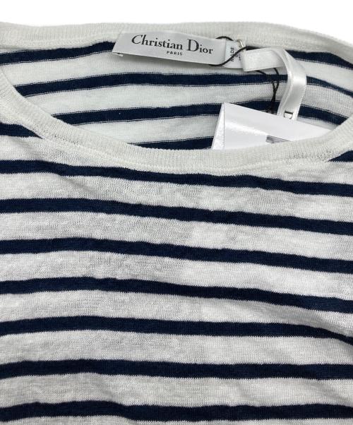 Christian Dior（クリスチャン ディオール）Christian Dior (クリスチャン ディオール) リネンカシミヤシルクボーダーニット ホワイト×ネイビー サイズ:SIZE38 未使用品の古着・服飾アイテム