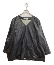 digawel（ディガウェル）の古着「V neck P/O フェイクレザーVネックプルオーバー」｜ブラック