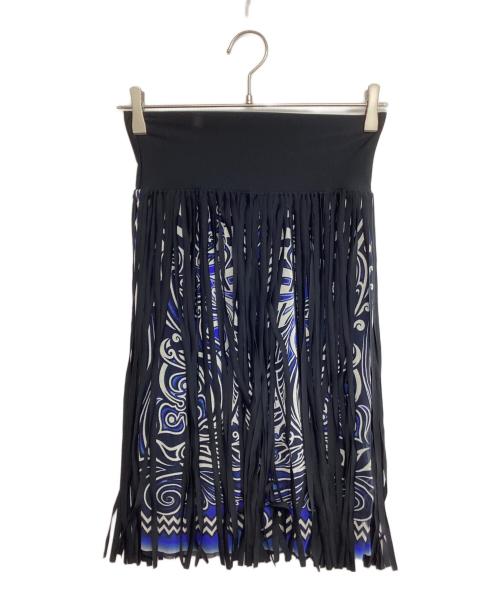Jean Paul GAULTIER SOLEIL（ジャンポールゴルチェ ソレイユ）Jean Paul GAULTIER SOLEIL (ジャンポールゴルチェ ソレイユ) フリンジ総柄ミニスカート ブラック×ブルー サイズ:SIZE Sの古着・服飾アイテム