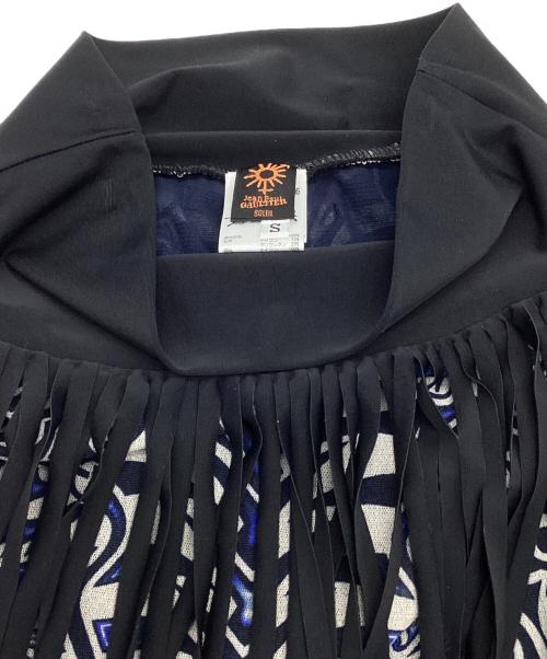 Jean Paul GAULTIER SOLEIL（ジャンポールゴルチェ ソレイユ）Jean Paul GAULTIER SOLEIL (ジャンポールゴルチェ ソレイユ) フリンジ総柄ミニスカート ブラック×ブルー サイズ:SIZE Sの古着・服飾アイテム