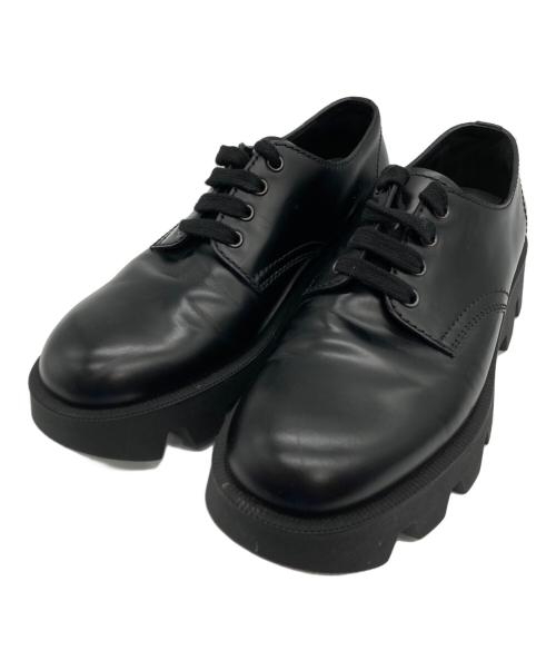 PRADA（プラダ）PRADA (プラダ) ロックサンド ブラッシュドロイスレザー レースアップシューズ ブラック サイズ:SIZE 7 1/2の古着・服飾アイテム