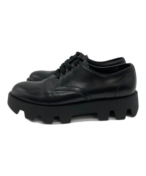PRADA（プラダ）PRADA (プラダ) ロックサンド ブラッシュドロイスレザー レースアップシューズ ブラック サイズ:SIZE 7 1/2の古着・服飾アイテム