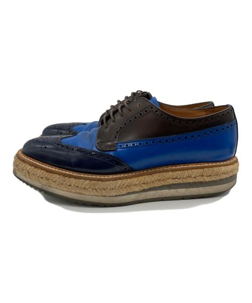 PRADA（プラダ）PRADA (プラダ) エスパドリーユ ウィングチップ ドレスシューズ ブラウン×ブルー サイズ:SIZE 7の古着・服飾アイテム