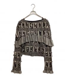 Ameri（アメリ）の古着「Vintage/MANY WAY JACQUARD SHORT KNIT TOP」｜ベージュ×ブラック