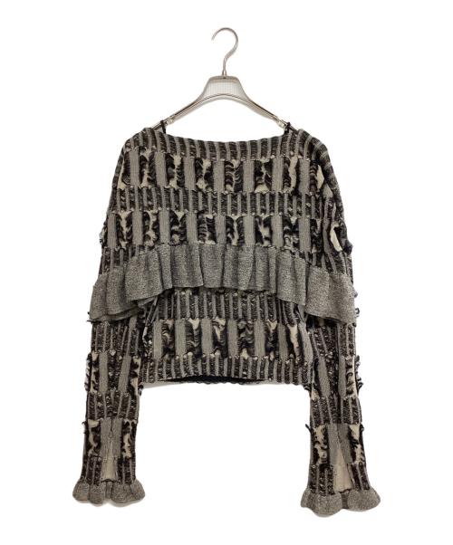 Ameri（アメリ）Ameri (アメリ) Vintage/MANY WAY JACQUARD SHORT KNIT TOP ベージュ×ブラック サイズ:SIZE Mの古着・服飾アイテム