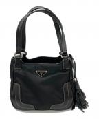 PRADAプラダ）の古着「レザーナイロンコンビスタッズタッセルハンドバッグ」｜ブラック